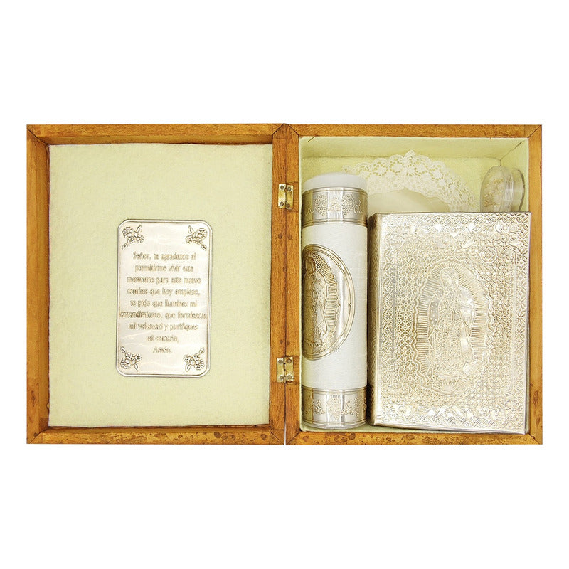 Set Para Bautizo Vela+concha+toalla+caja De Madera