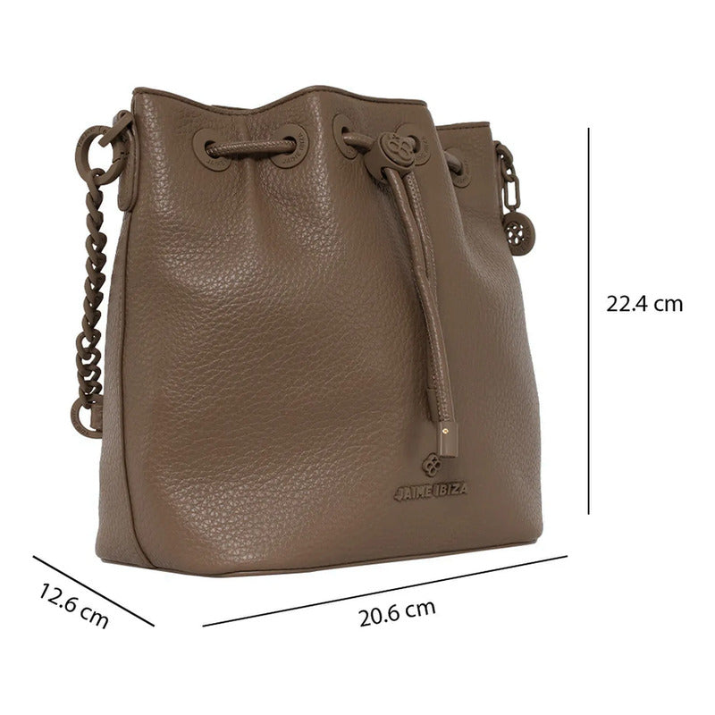 Bolso Bucket Para Mujer Mod. Ji 2816 Marca Jaime Ibiza® Marrón Oscuro Lisa Níquel