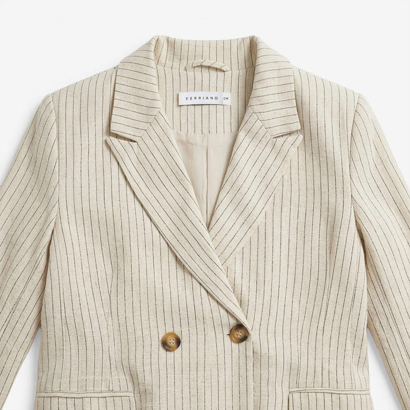 Blazer Saco Formal Para Mujer Mod. Cg00293 Marca Ferriano® Arena Rayas Ch