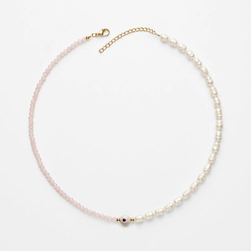 Set Collar, Pulsera Y Aretes Ojo Turco Rosa Bisutería Fina Multicolor