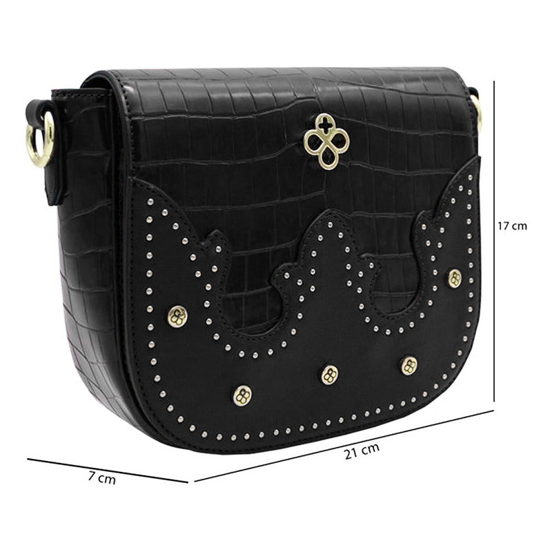 Bolso Crossbody Para Mujer Mod. Ji2226 Marca Jaime Ibiza® Negro Craquelado Dorado