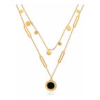 Set Joyería Elegante Collar Y Aretes Layering Con Colgante Dorado