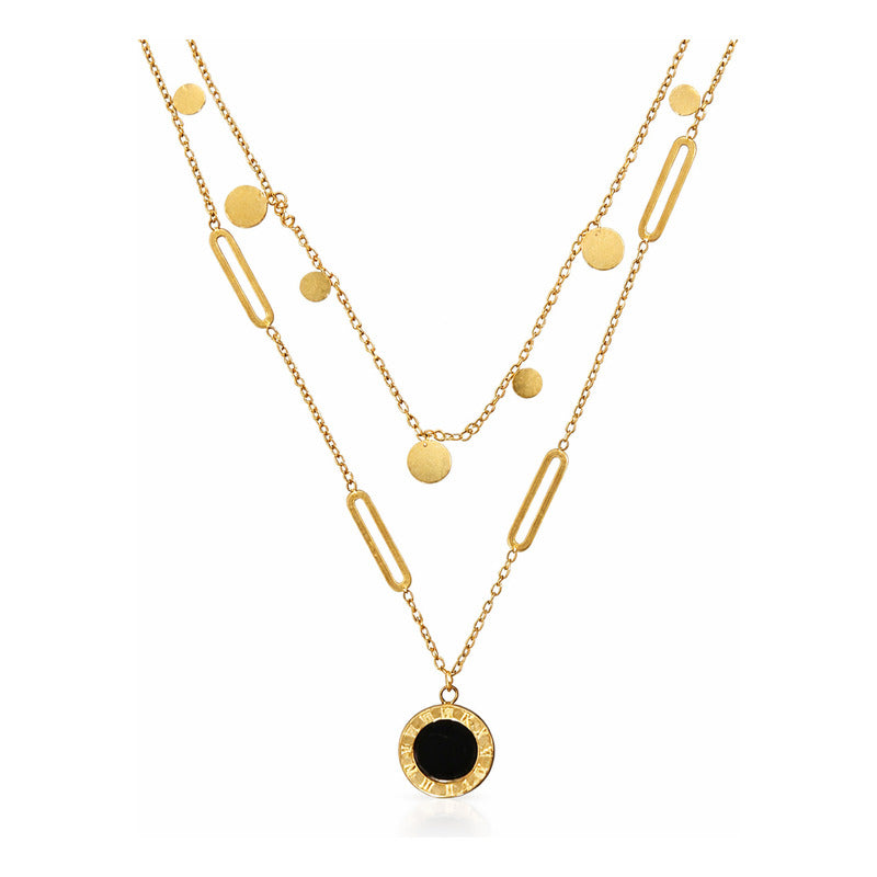 Set Joyería Elegante Collar Y Aretes Layering Con Colgante Dorado