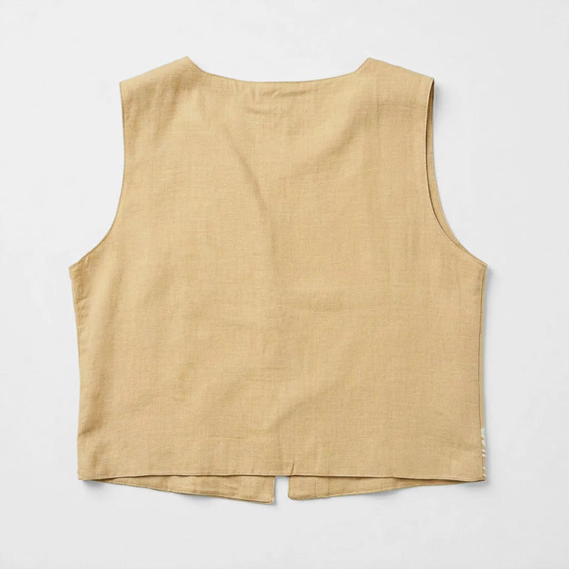 Chaleco Ligero Casual Para Mujer Mod.28094 Marca Stop® Beige Oscuro Floreado Ch