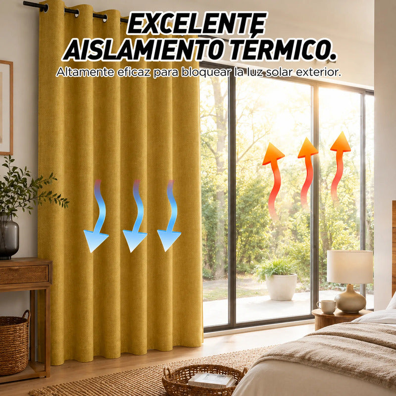 Set De Cortinas Blackout  Impermeables 1.37 X 2.13mts Luna® Mostaza