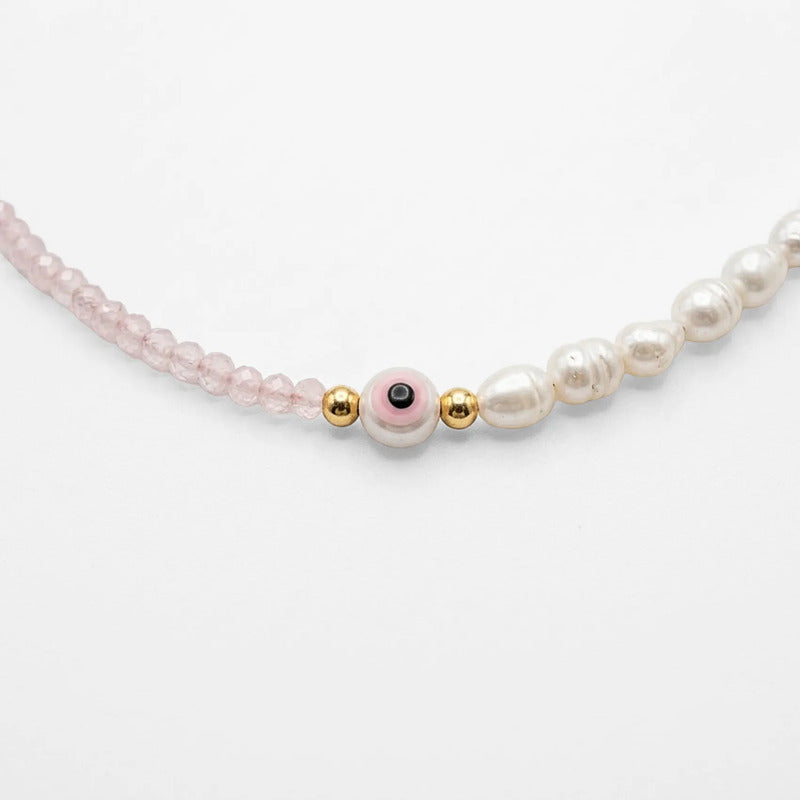 Set Collar, Pulsera Y Aretes Ojo Turco Rosa Bisutería Fina Multicolor