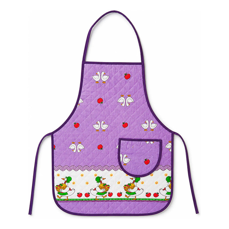 Mandil Delantal Ajustable Multiusos Repelente 65x50cm Lila Patos