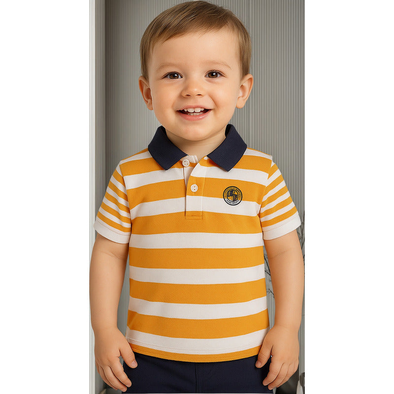 Playera Polo Para Bebé Mod.1104 Mandarina Marca Mayoral® Mandarina Rayas 12 Meses