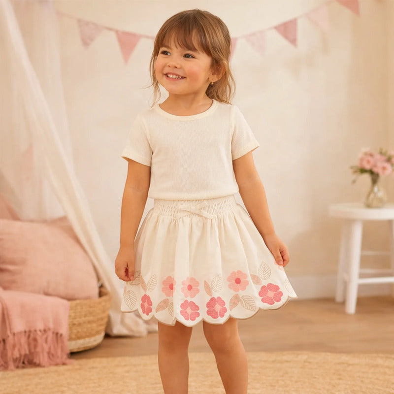 Falda Casual Bordada Para Niña Mod.3903 Marca Mayoral® Beige Floreado 2 Años