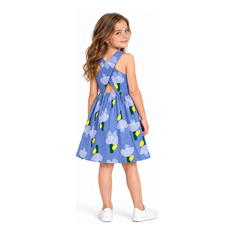 Vestido Cómodo Casual Para Niña Mod.3960 Marca Mayoral® Añil Floreado 9 Años