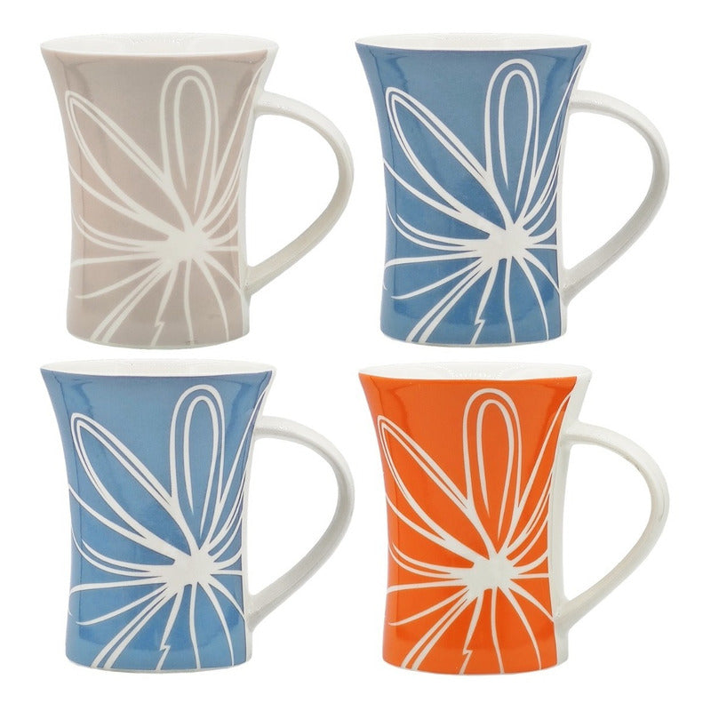Set De Tazas 4pz Mod.1754-15 Marca Nuvo® Blanco/multicolor Floreado