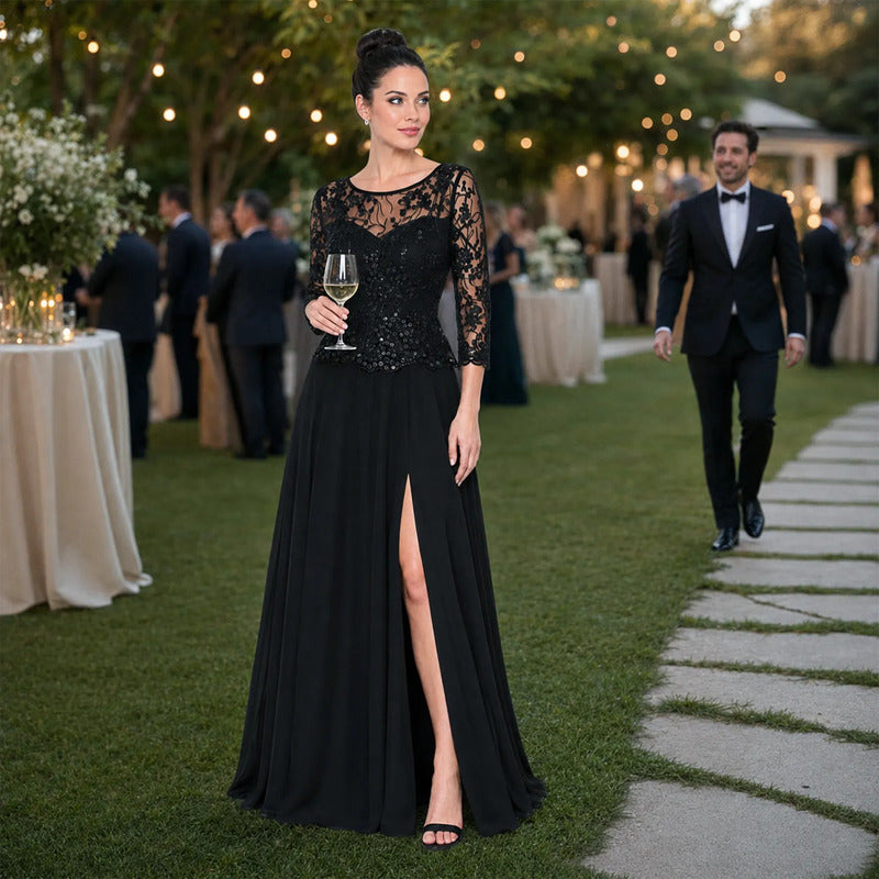 Vestido Largo De Noche Para Mujer Mod.8798 Marca Massima® Negro Lisa 8