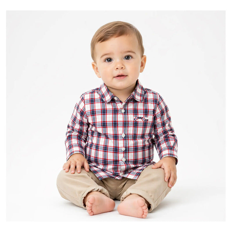 Camisa Casual Para Bebé Mod.2145 Marca Mayoral® Rojo Rayas 6 Meses