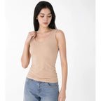 Blusa Básica Suave Sin Mangas Para Mujer Apx-0214 Aspik® Beige Lisa G