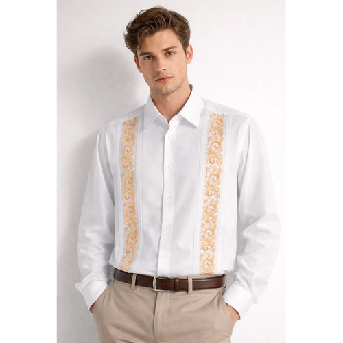 Camisa Estilo Guayabera Para Caballero Marca Cotú Blanco Bordado 38