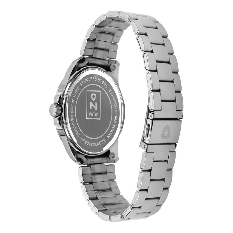 Reloj Para Caballero Mod. Np22421macpr Marca Nivada® Plateado Blanco