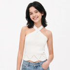 Blusa Corta Cuello Halter Para Niña Mod.6024 Marca Mayoral® Hueso Lisa 18 Años