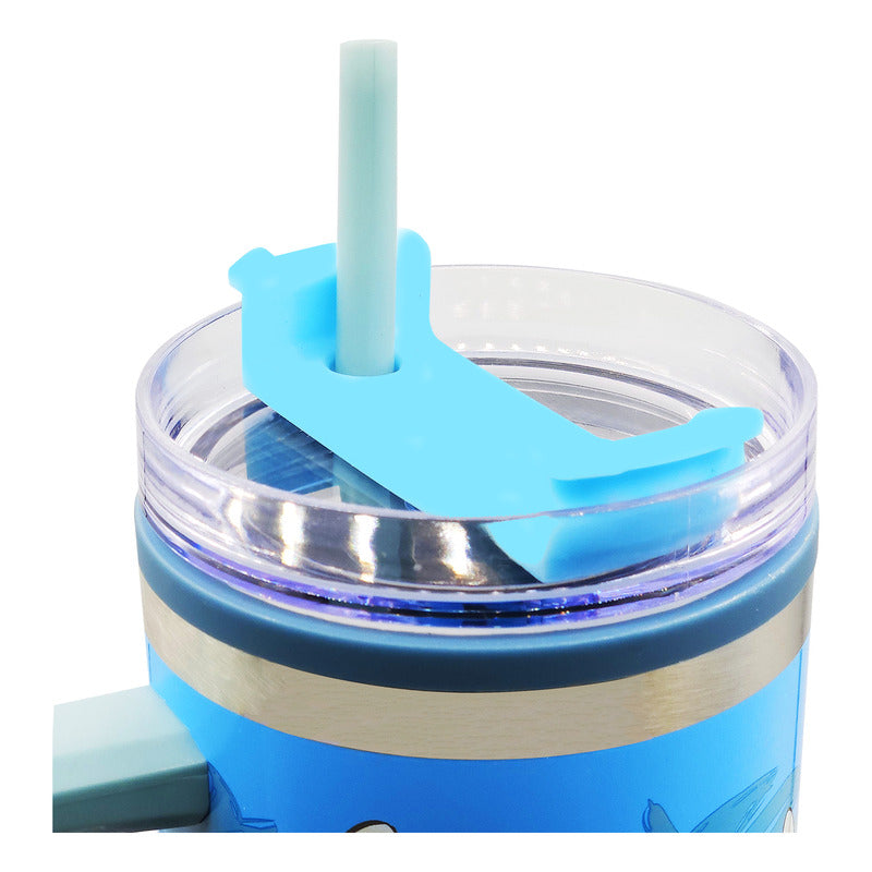 Termo Doble Pared Con Asa Y Popote 1.2 L Diseños Animados