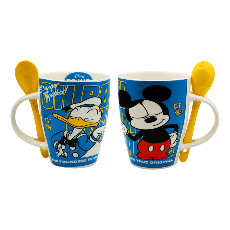Taza De Porcelana 2pz Con Cuchara Diseño Animado 310ml