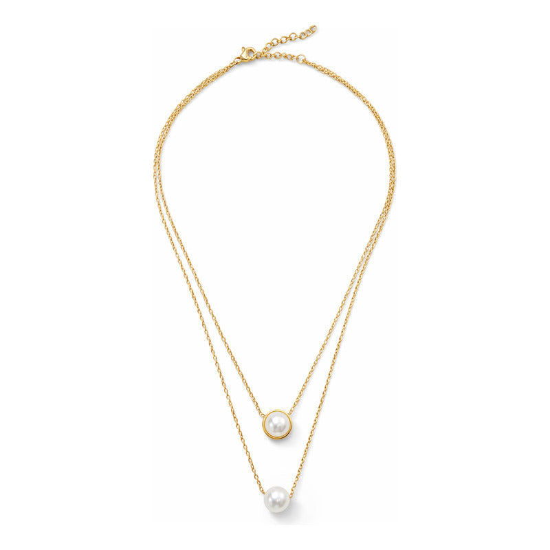 Set Joyería Elegante Para Mujer Collar Y Aretes Perlas Dorado