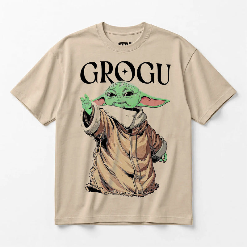 Playera Oversize Fit De Hombre Grogu Mascara De Latex® Beige Grogu Ch Lisa