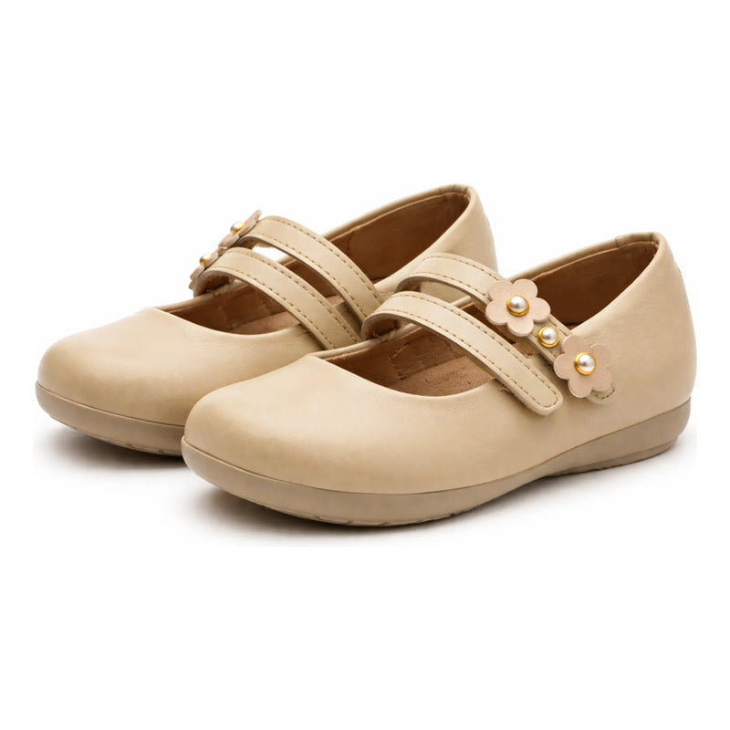 Flats Casuales Para Niñas Mod.45106l Marca Coqueta Y Audaz® Beige Lisa 20 Mx