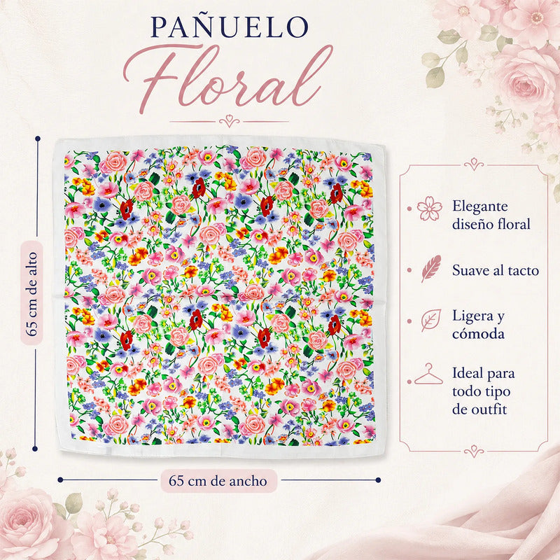 Mascada Ejecutiva De Satín Cuadrada Fina Para Mujer Multicolor Floral Primaveral Unitalla