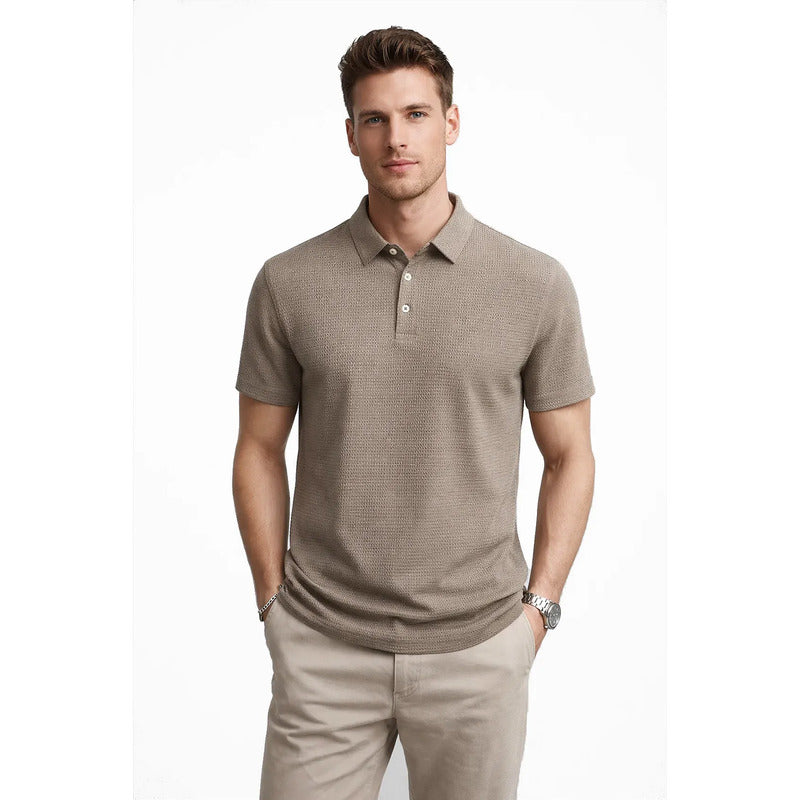 Playera Pola Para Hombre Casual Jacquard Stretch Bobois® Beige G Jacquard