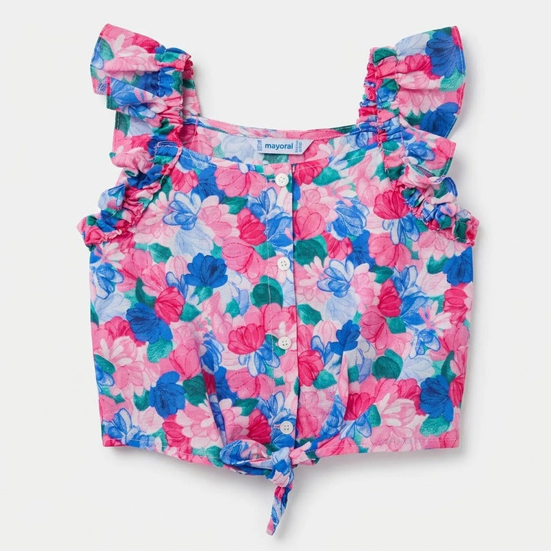 Blusa Ligera Casual Para Niña Mod.3131 Marca Mayoral® Magenta Floreado 6 Años