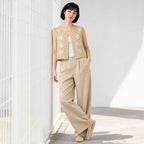Chaleco Ligero Casual Para Mujer Mod.28094 Marca Stop® Beige Oscuro Floreado Eg