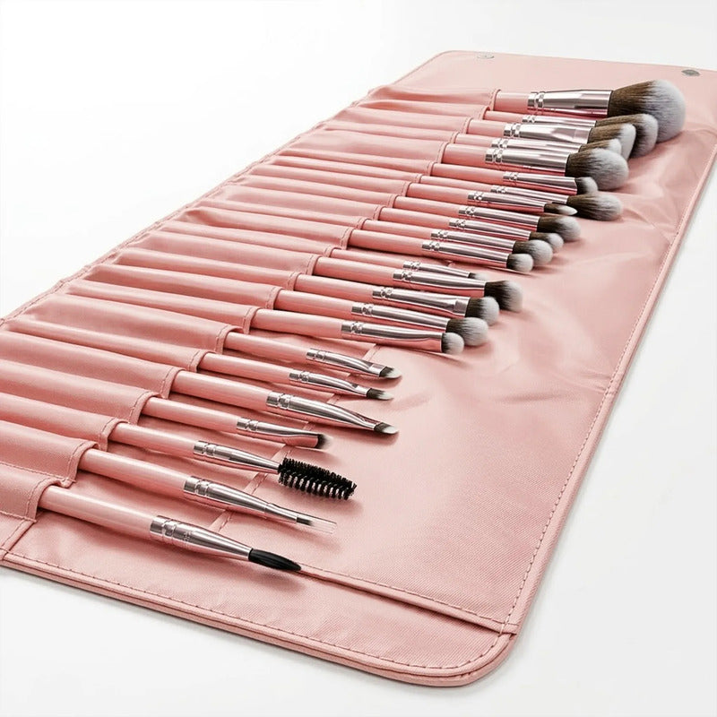 Set De Brochas 24pz Con Estuche Para Viaje True Makeup® Rosa