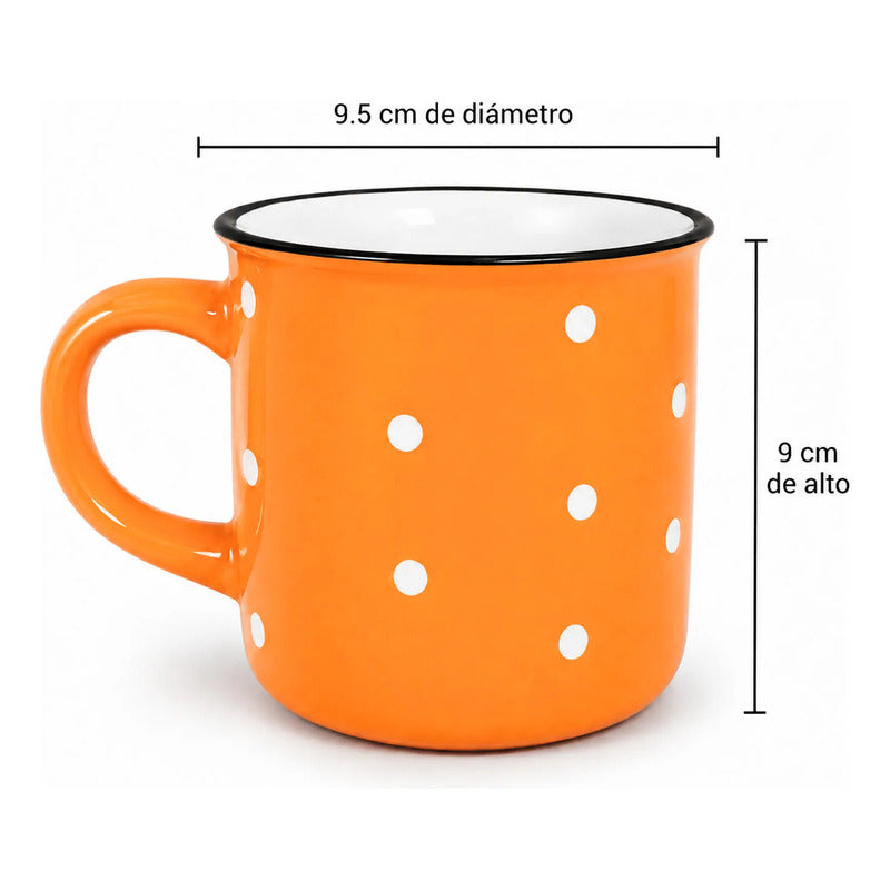 Taza De Ceramica Con Puntos 340ml Mod. 1744-60 Naranja Puntos