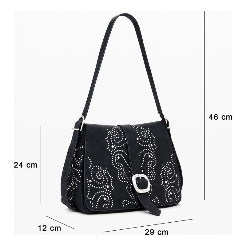 Bolso Cruzado Efecto Piel Tachuelas 25waxpbh/2000 Desigual® Negro Lisa Níquel