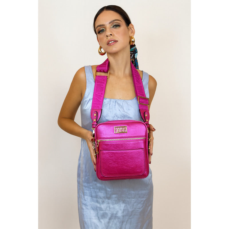 Bolsa Crossbody Huellas Para Mujer Modji2441 Jaime Ibiza® Fucsia Brilloso Oro