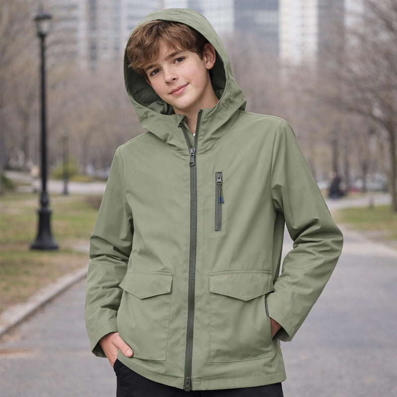 Chamarra Juvenil Impermeable Mod.6418 Marca Mayoral® Verde Olivo 16 Lisa