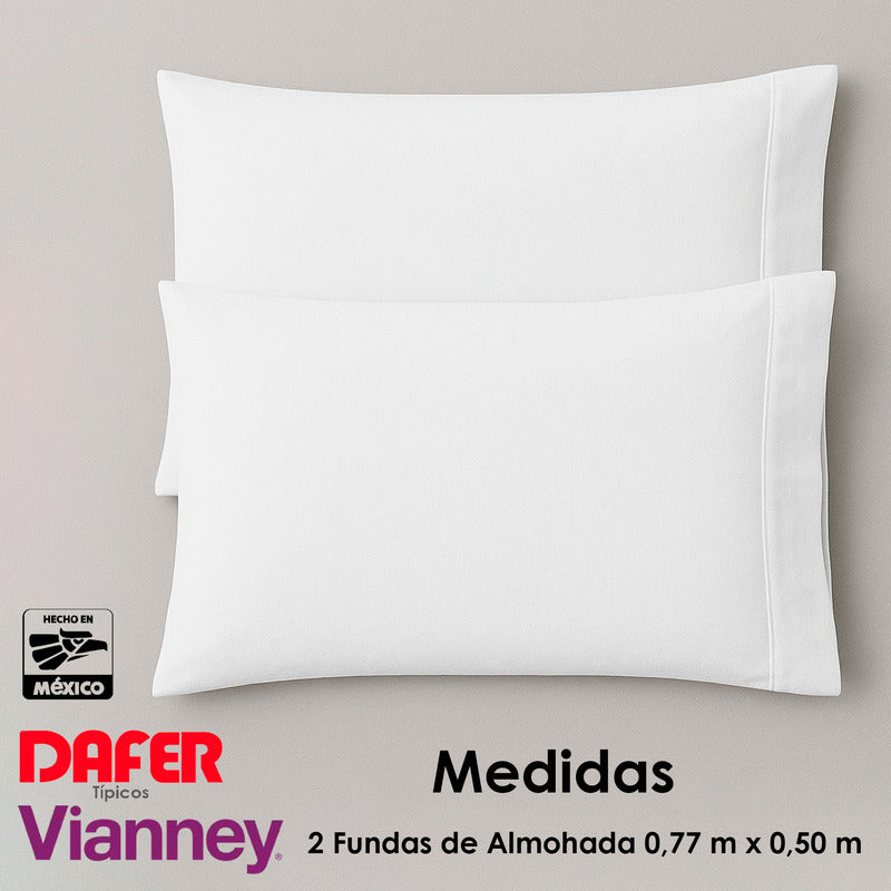 Juego De Sábanas Queen Size Mod. Cabos 100% Algodon Vianney® Blanco Liso