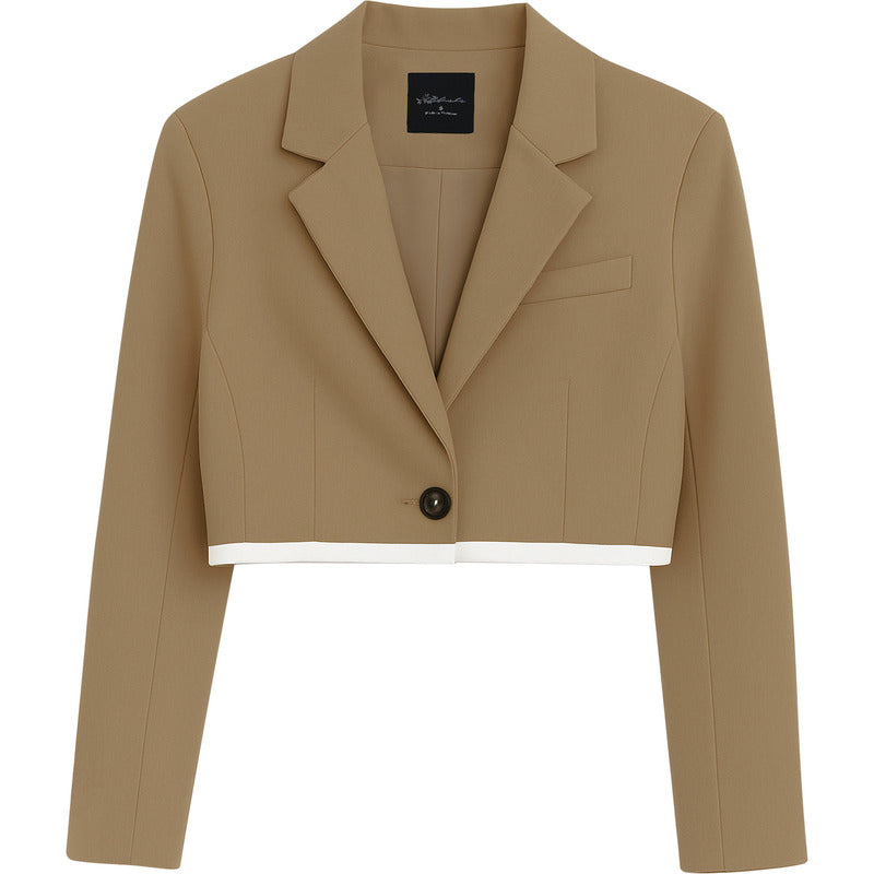 Blazer Casual Corto Para Dama Mod. Bj07377 Marca. Blashe® Marrón Claro Lisa L