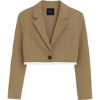Blazer Casual Corto Para Dama Mod. Bj07377 Marca. Blashe® Marrón Claro Lisa M