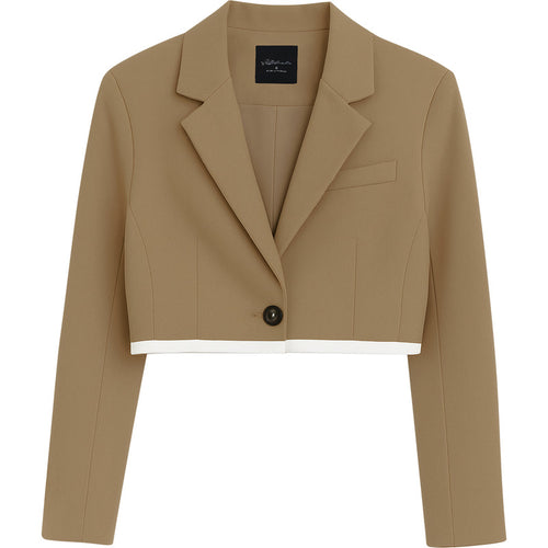 Blazer Casual Corto Para Dama Mod. Bj07377 Marca. Blashe® Marrón Claro Lisa M