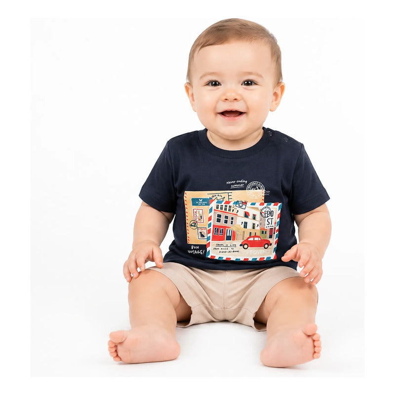 Playera Casual Para Bebé Mod.1005 Marca Mayoral® Azul Oscuro Postal 24 Meses Lisa