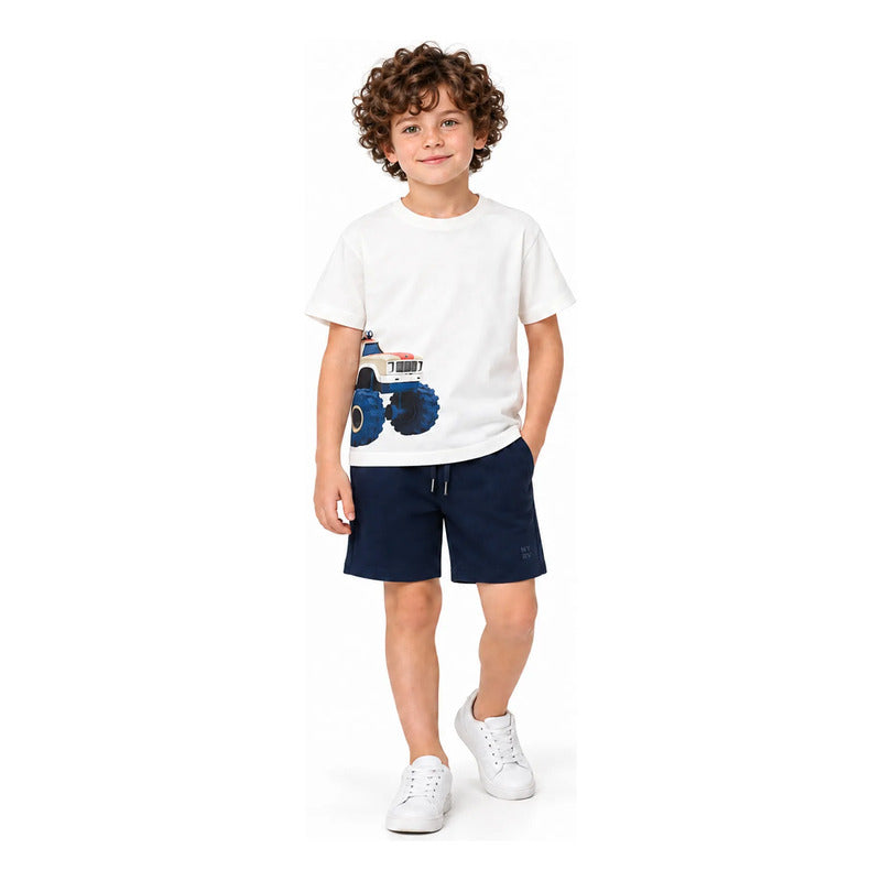 Conjunto Para Niño Short Y Playera Mod.3605 Marca Mayoral® Marino Lisa 5 Años