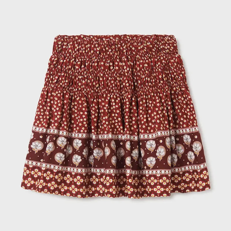 Falda Casual Ligera Par Aniña Mod.7932 Marca Mayoral® Granate Floreado 12 Años