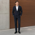Traje Para Hombre Tejido Elastico Mod.59734 Marca Puro Ego® Azul Oscuro Lisa 48