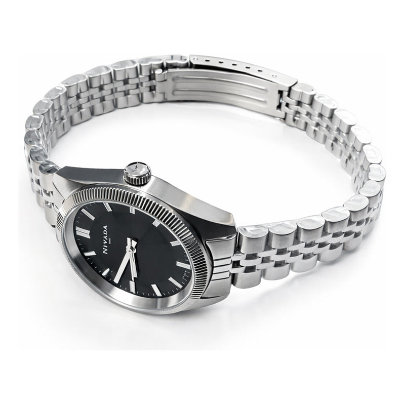 Reloj Para Mujer Np22362lacni Marca Nivada Swiss® Plateado Negro