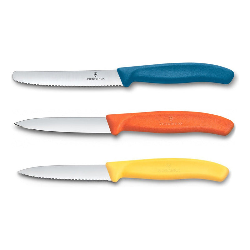 Set Cuchillos Para Verdura Swiss Classic Marca Victorinox® Naranjaazulamarillo