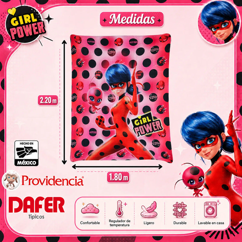 Cobertor Ligero Super Suave Matrimonial Diseños Providencia® Lady Bug-girl Power 850 G Multicolor