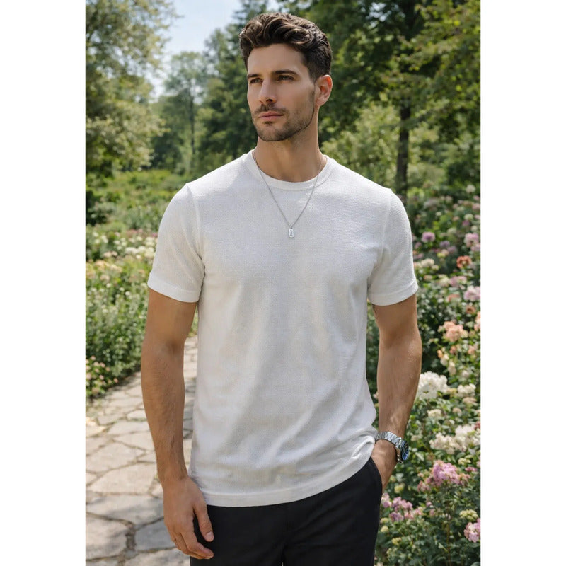 Playera Casual Para Hombre Texturizada A61302 Marca Bobois® Beige G Texturizado