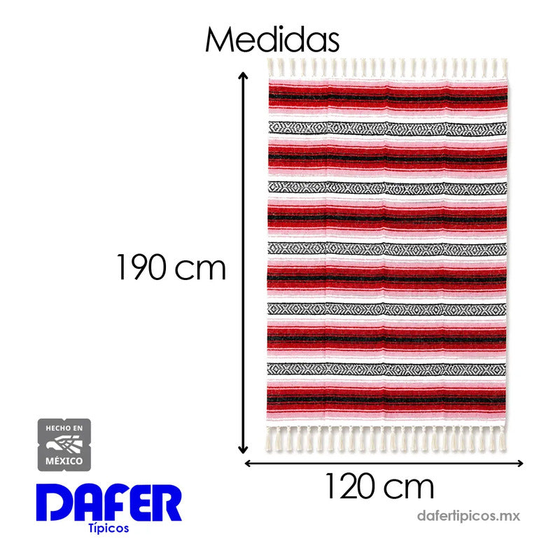 Falsa Artesanal 1.90m X 1.20m Cobija Multiusos Mexicana Geométrico 1 Kg Rojo