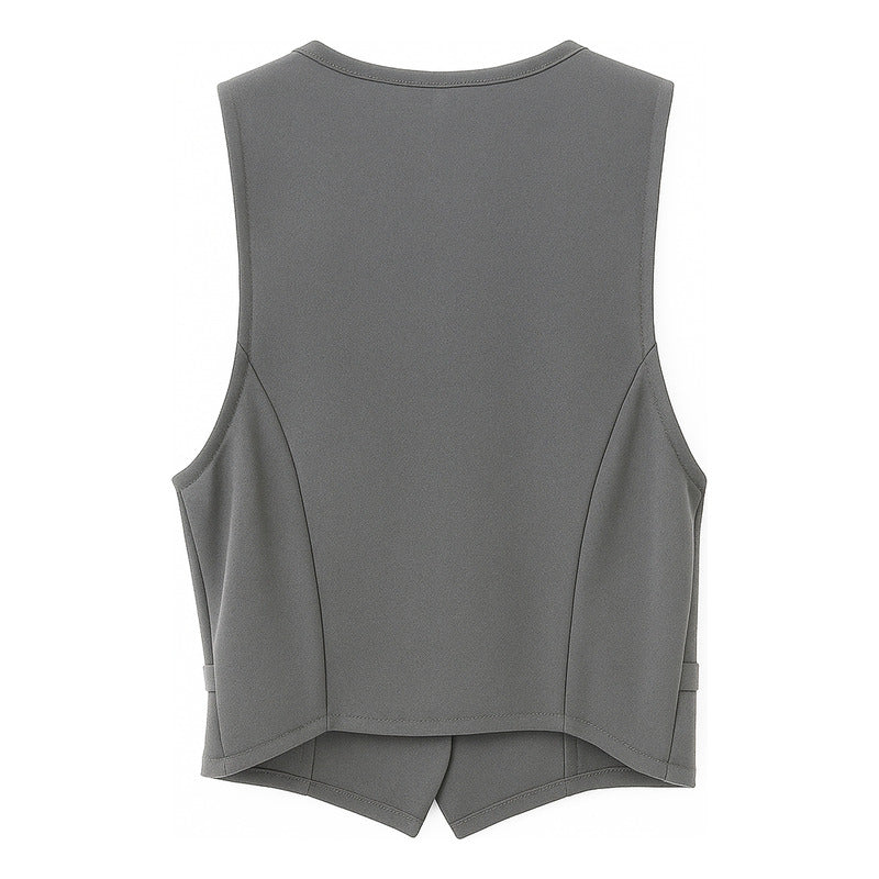 Conjunto Casual Chaleco + Pantalón Mod. Ip9098 Marca Iris® Gris Oscuro Lisa Ch