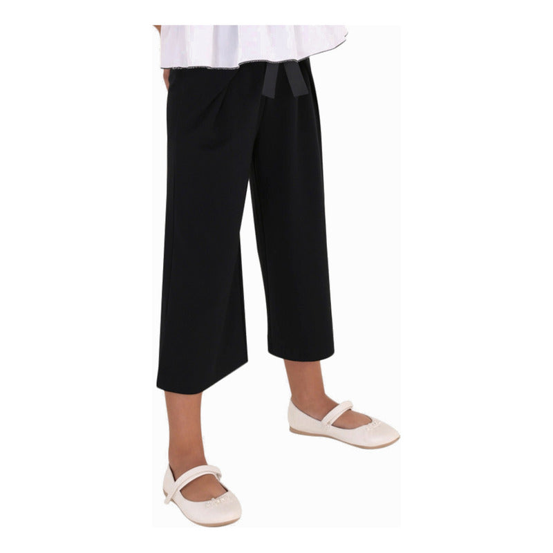 Pantalón Cropped Con Lazada De Punto Roma Mod.6577 Mayoral® Negro Liso 18